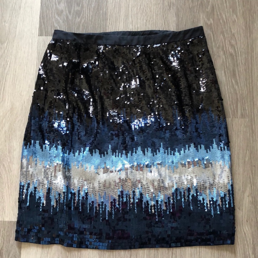 Per Se Black Blue Silver Sequin Ombre Pencil Skirt